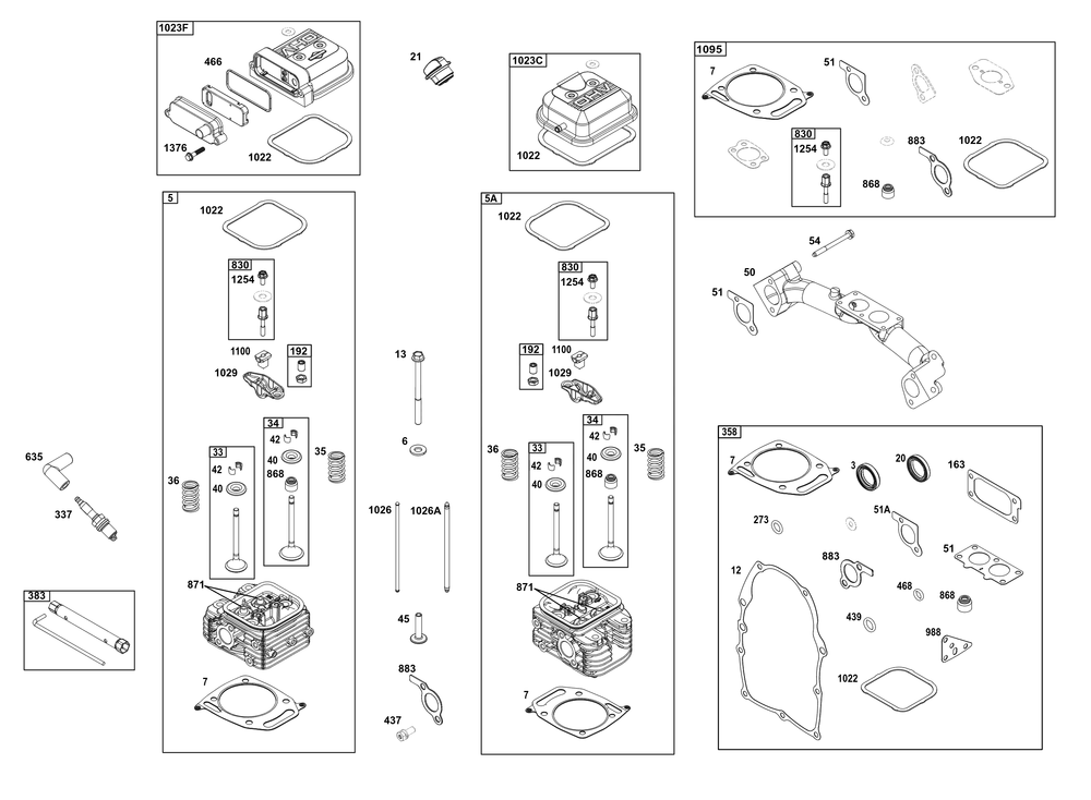 Cylinder Head Group Diagram and Parts List for 386447-0097-B5 200000 - 399999 Briggs and Stratton Engine